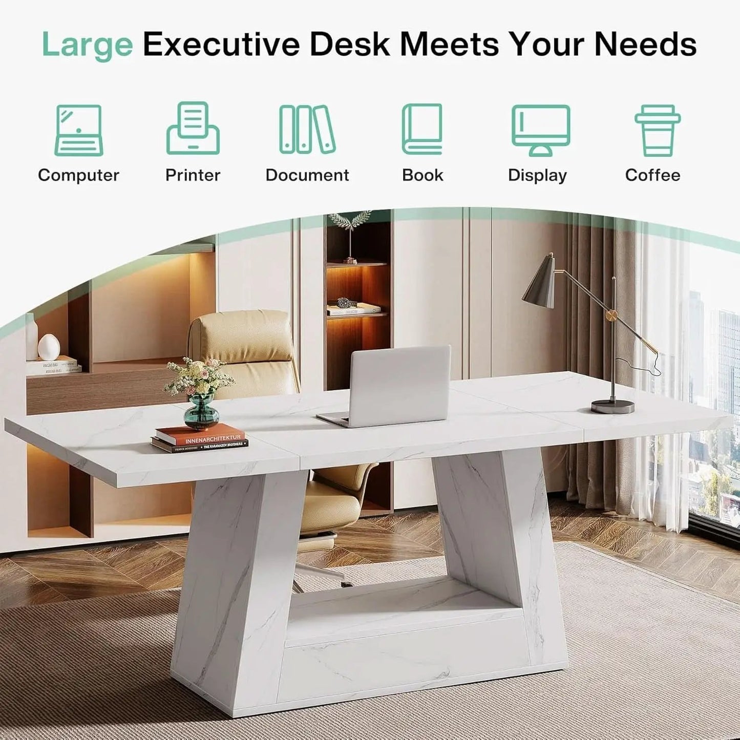 Stylish 63 Inch Large Computer Desk for Home Office from PriceLows™
