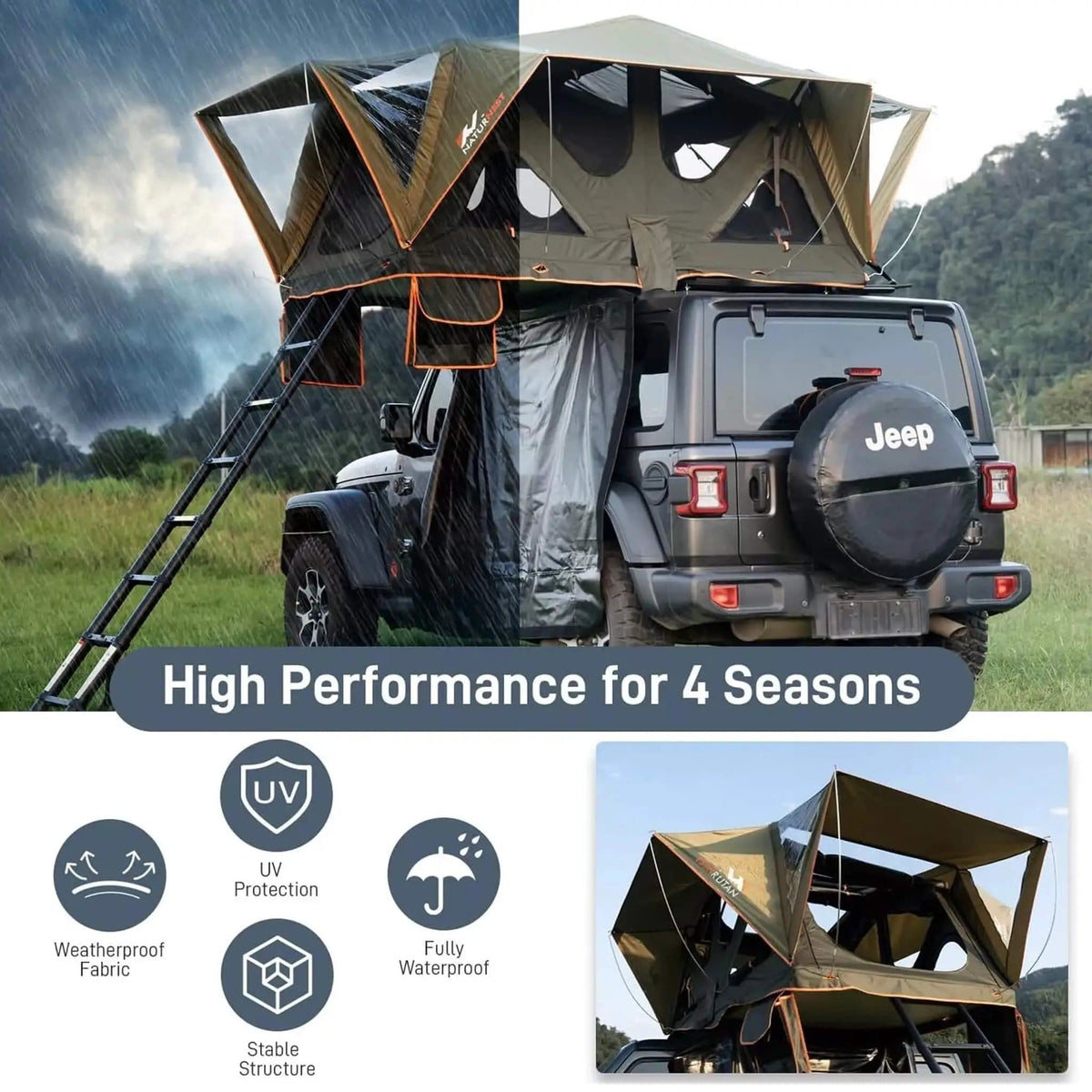 Naturnest Andromeda Green Soft Shell Rooftop Tent With Large Panoramic Skylight | Home Use | Everyday Use | Home