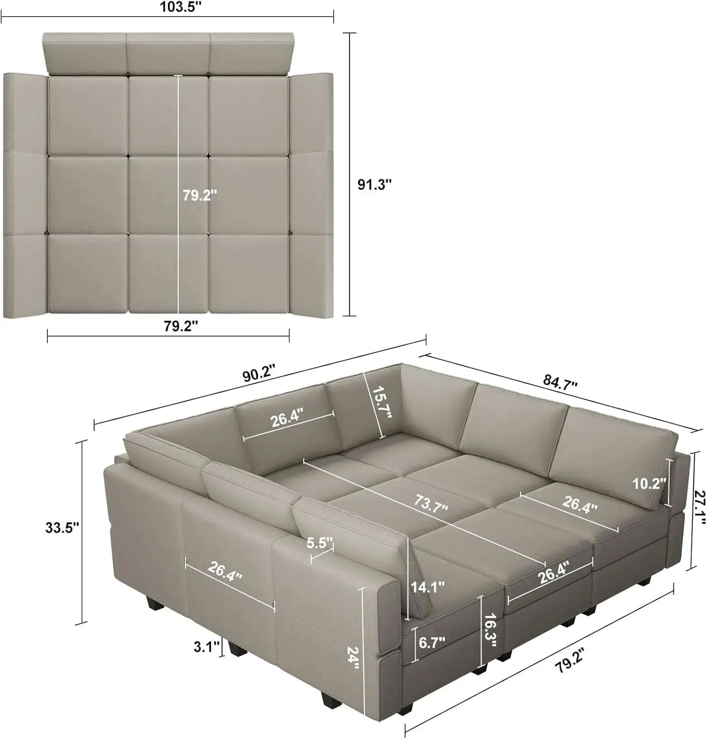 Stylish Modular Sectional Sofa with Reversible Chaise from PriceLows™