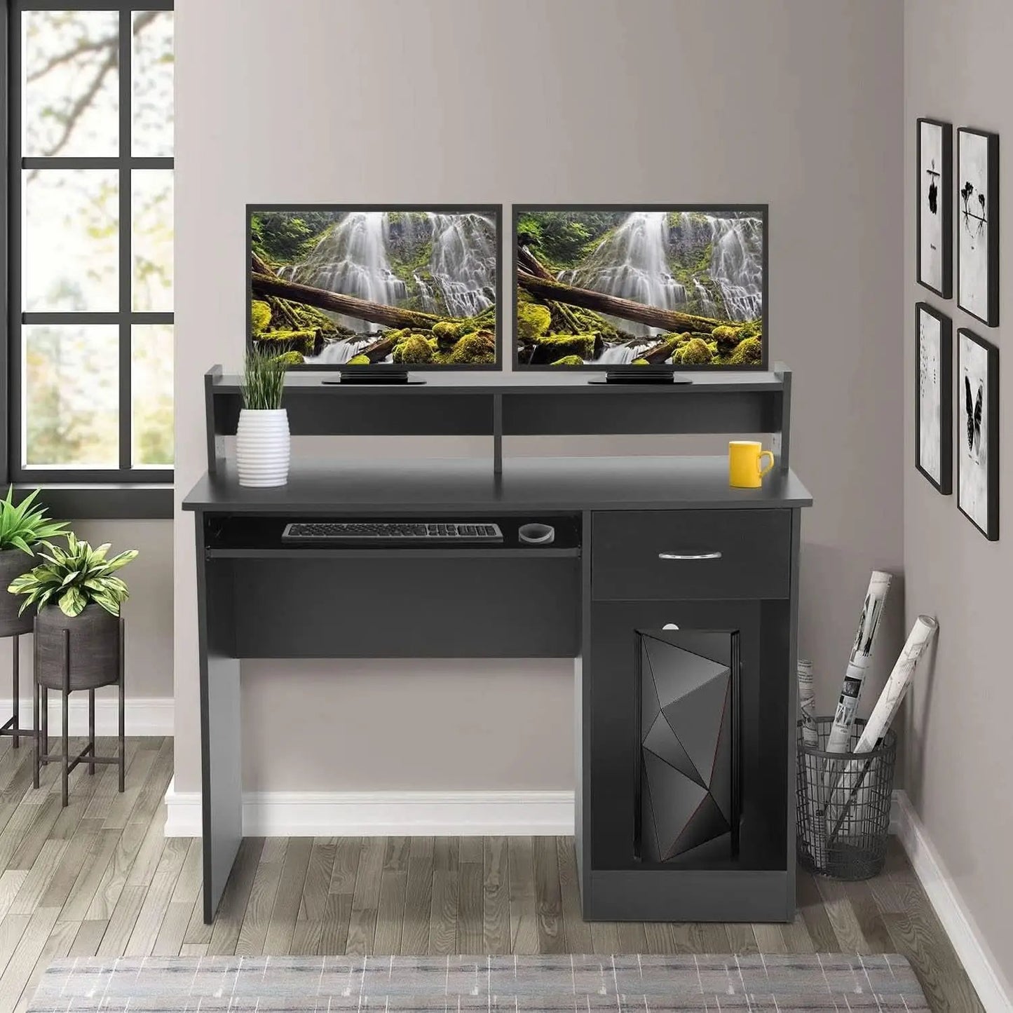 Stylish Office Desk with Drawers and Keyboard Tray from PriceLows™