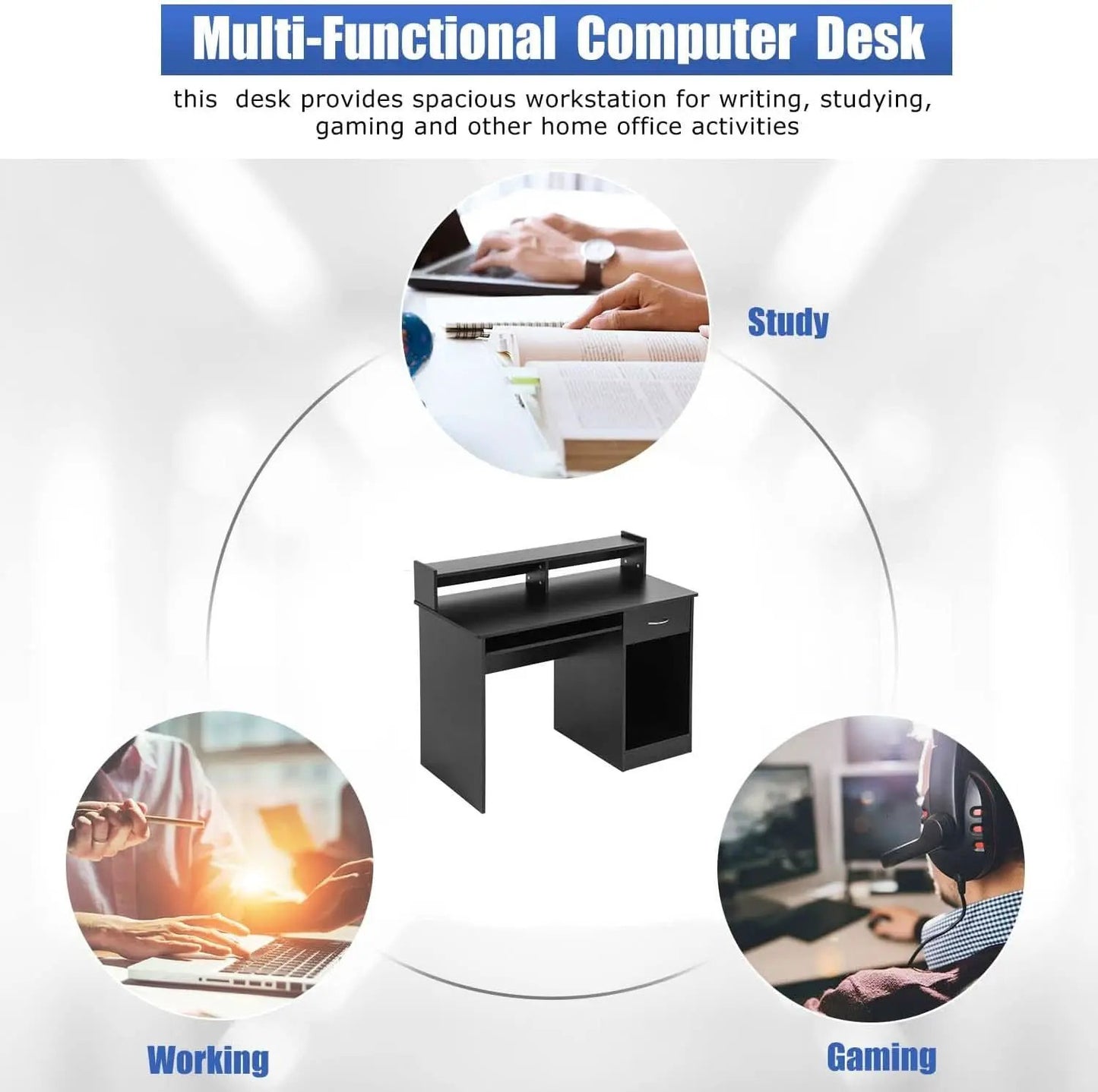 Stylish Office Desk with Drawers and Keyboard Tray from PriceLows™