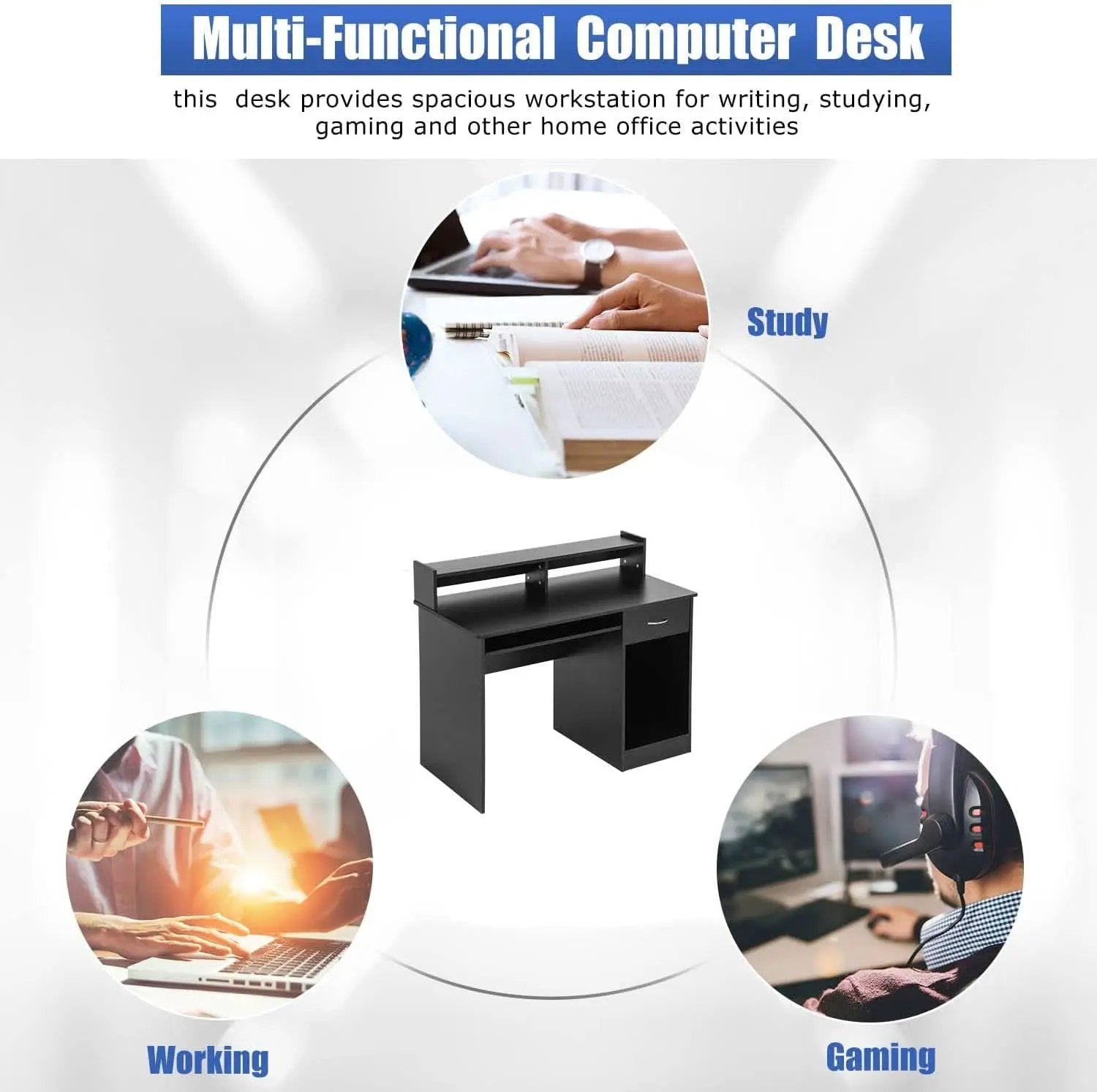 Stylish Office Desk with Drawers and Keyboard Tray from PriceLows™