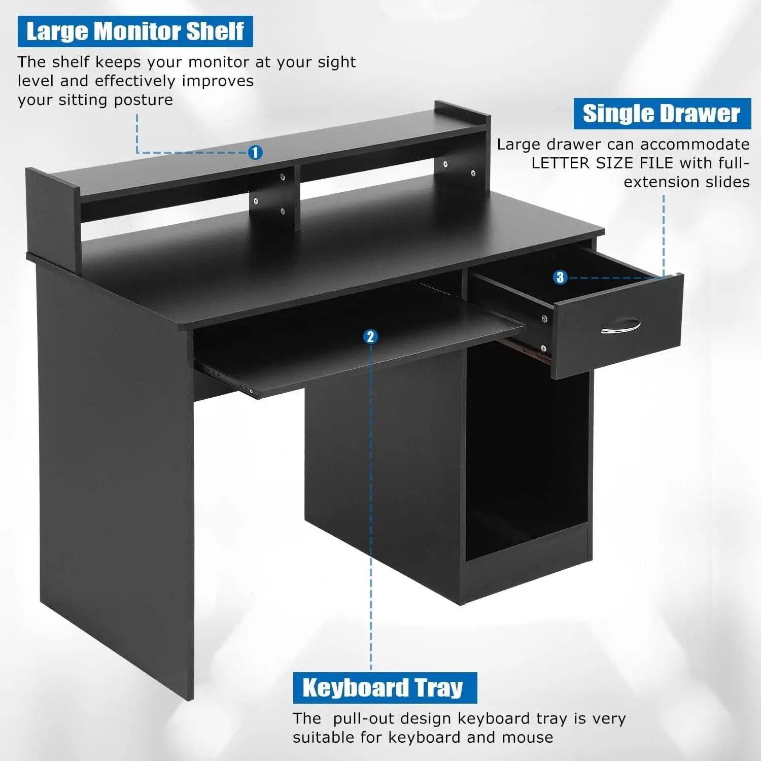 Stylish Office Desk with Drawers and Keyboard Tray from PriceLows™