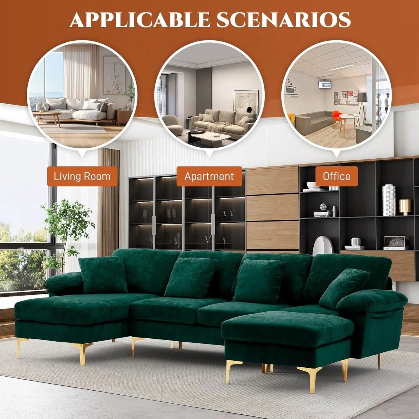 Stylish U Shaped Sectional Sofa Couch with Ottoman from PriceLows™