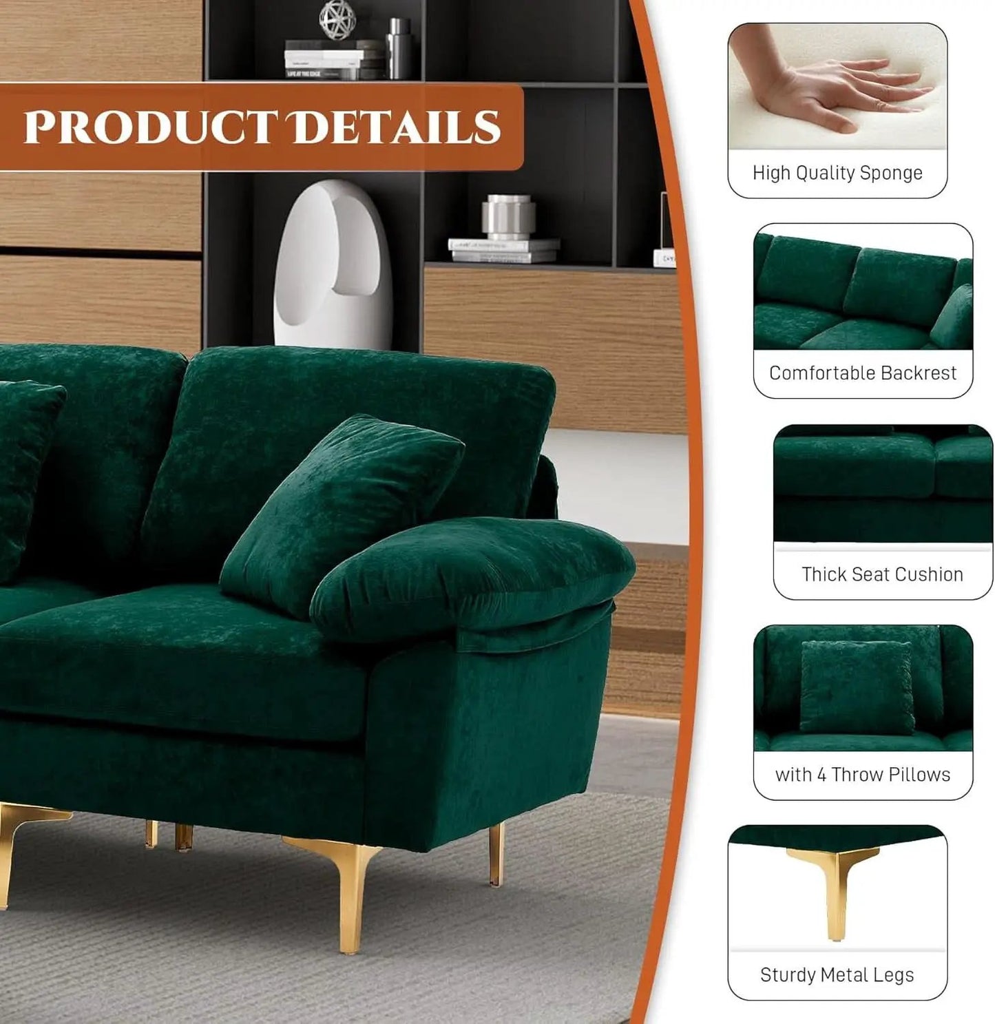 Stylish U Shaped Sectional Sofa Couch with Ottoman from PriceLows™