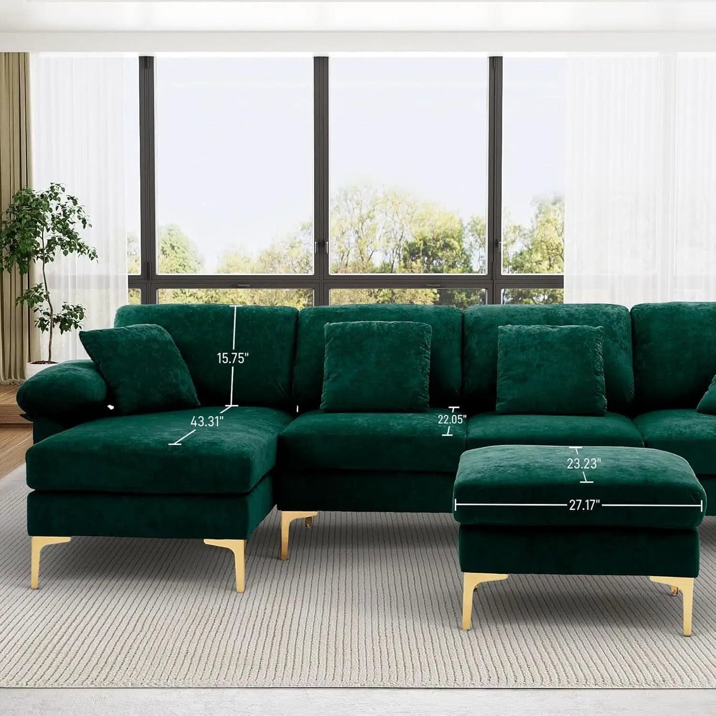 Stylish U Shaped Sectional Sofa Couch with Ottoman from PriceLows™