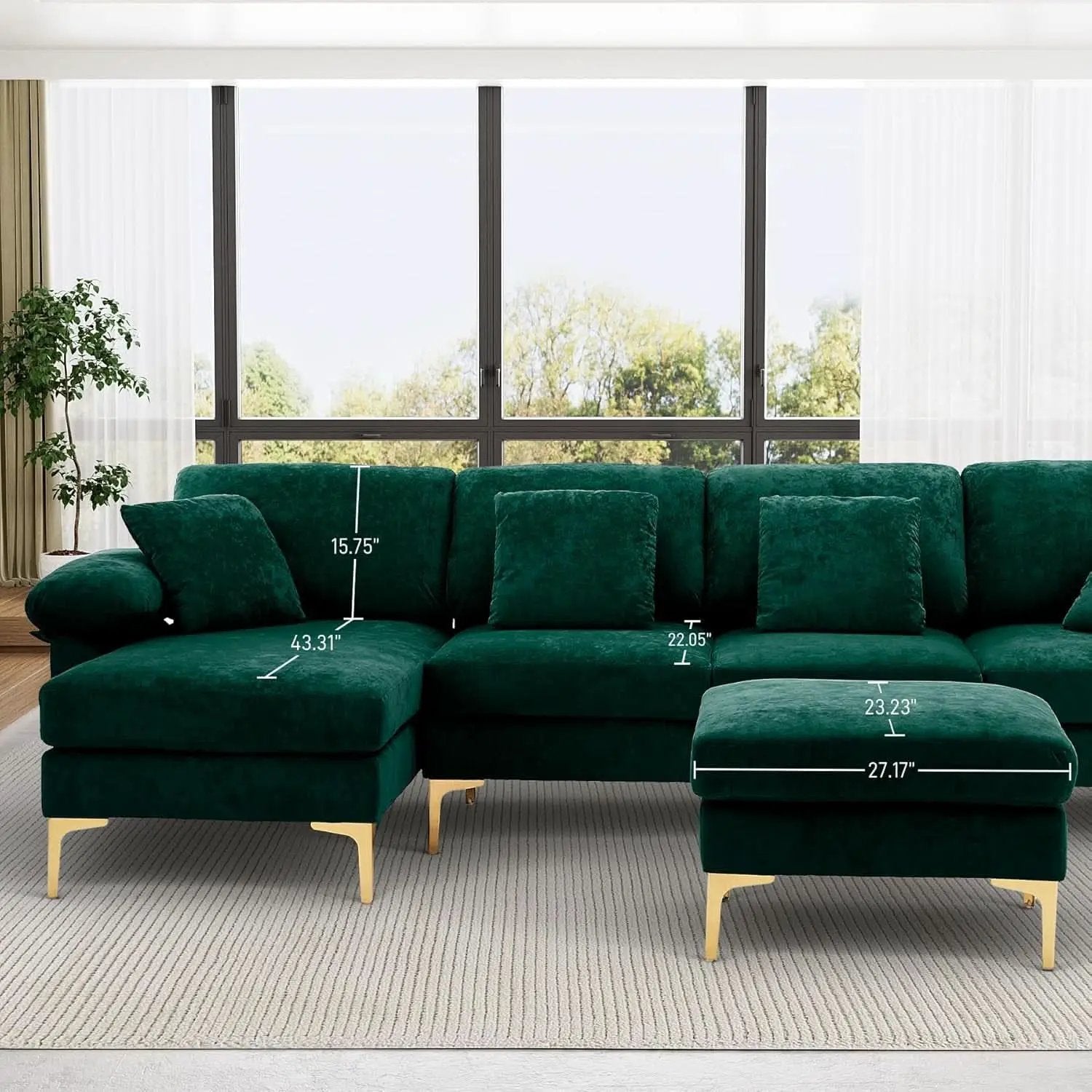 Stylish U Shaped Sectional Sofa Couch with Ottoman from PriceLows™