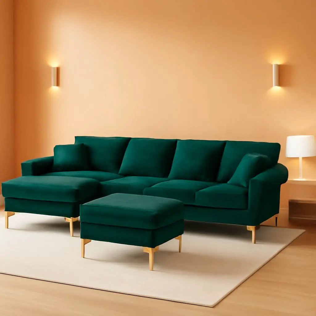 Stylish U Shaped Sectional Sofa Couch with Ottoman from PriceLows™