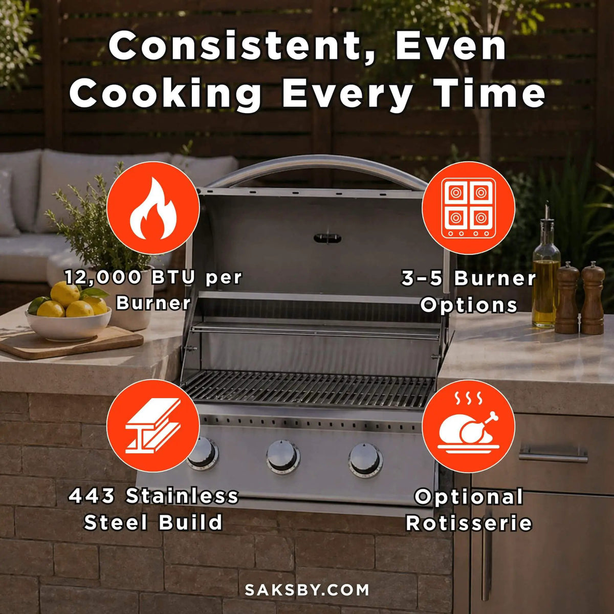 Built-In Propane Gas Grill | Summerset Sizzler | 443 Stainless Steel | Flame Thrower Ignition