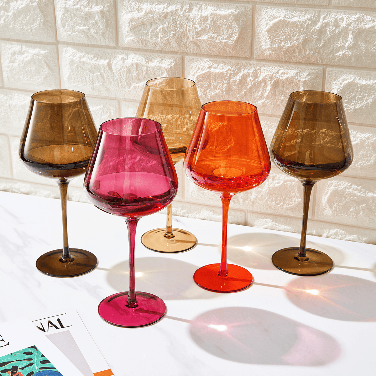 Stagioni Stemmed Wine Glassware, "Changing Weather" | 20 oz | Set of 5 | Entertaining