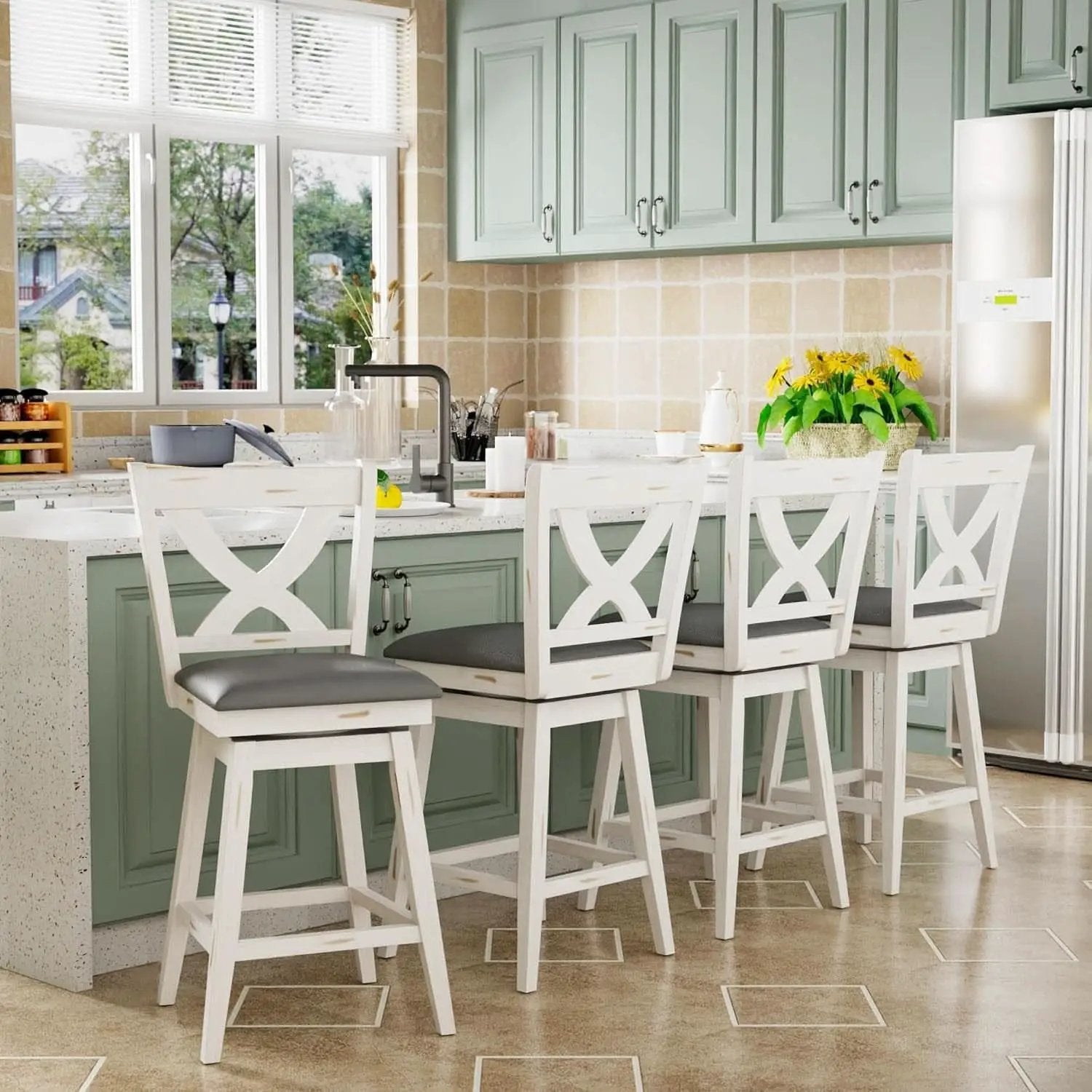 Antique White 24 Inch Swivel Bar Stools Set Of Two from PriceLows™