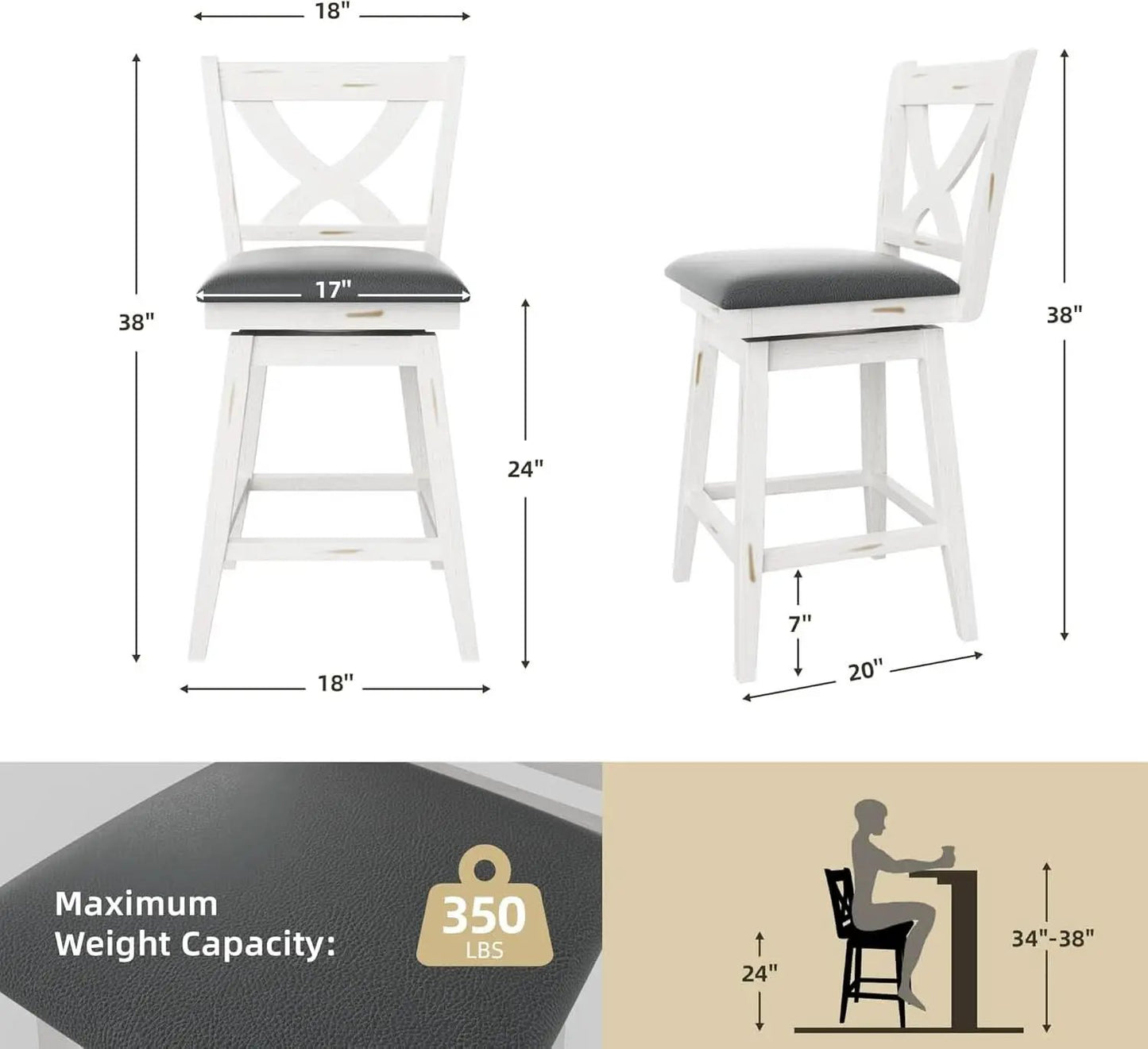 Antique White 24 Inch Swivel Bar Stools Set Of Two from PriceLows™