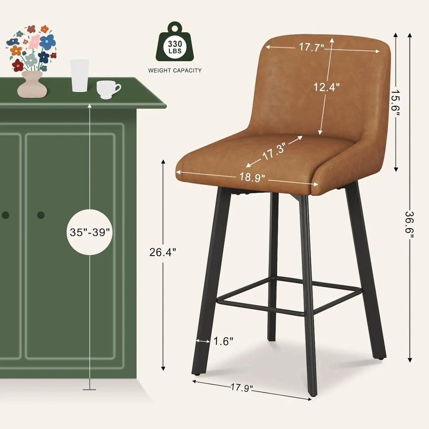 26 Inch Whiskey Brown Bar Stools Set Of 2 For Kitchen Island from PriceLows™