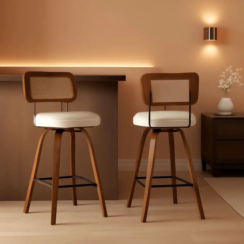 Swivel Counter Height Bar Stools Cream White Rattan Back from PriceLows™
