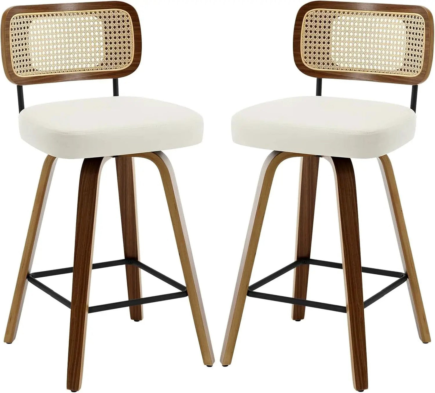 Swivel Counter Height Bar Stools Cream White Rattan Back from PriceLows™