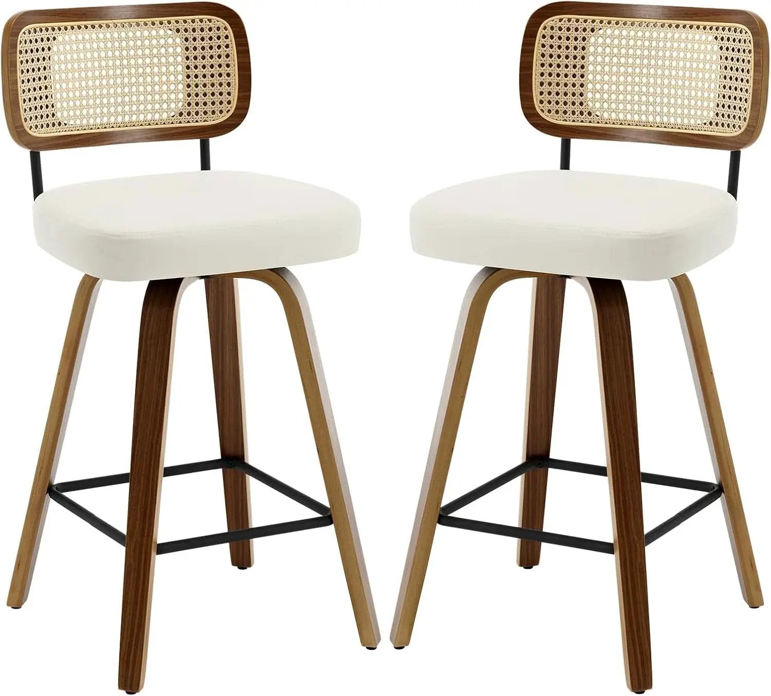 Swivel Counter Height Bar Stools Cream White Rattan Back from PriceLows™