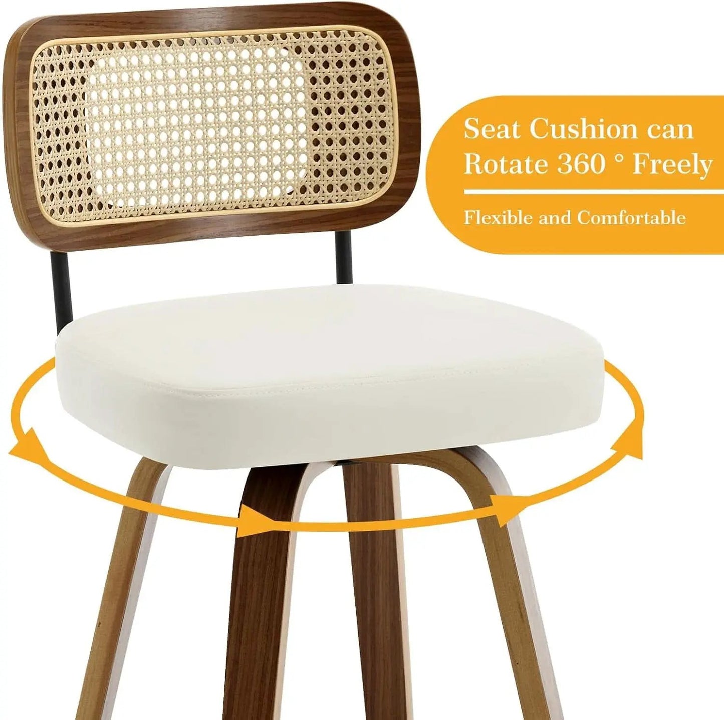 Swivel Counter Height Bar Stools Cream White Rattan Back from PriceLows™
