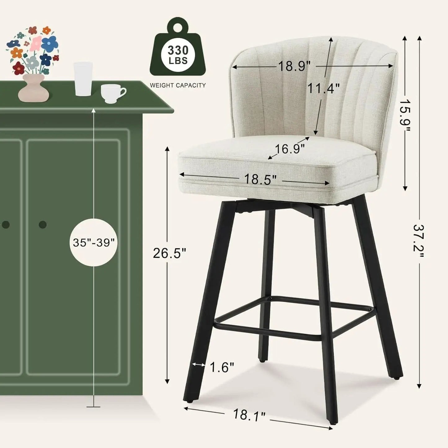 Swivel Counter Height Bar Stools Set Of 3 26 Inch Beige from PriceLows™