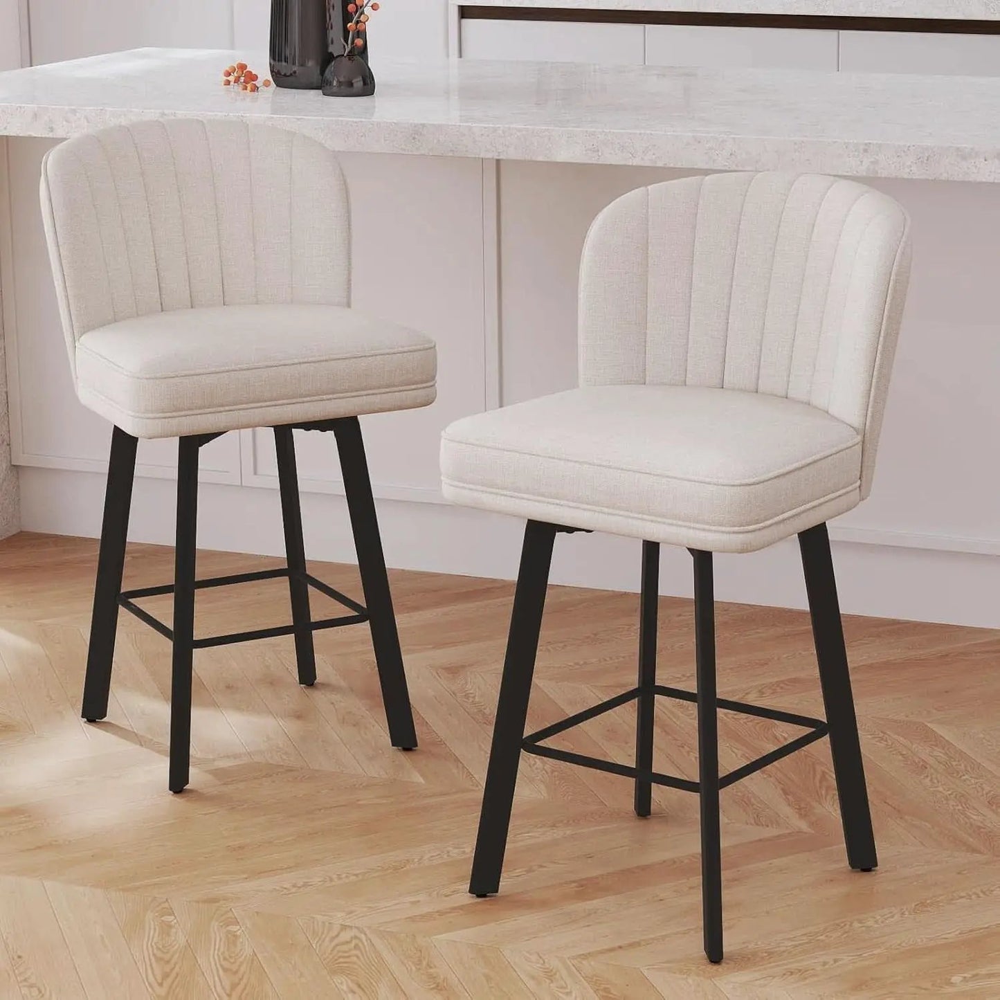 Swivel Counter Height Bar Stools Set Of 3 26 Inch Beige from PriceLows™
