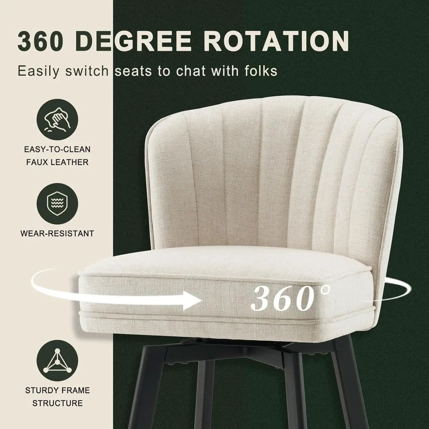 Swivel Counter Height Bar Stools Set Of 3 26 Inch Beige from PriceLows™
