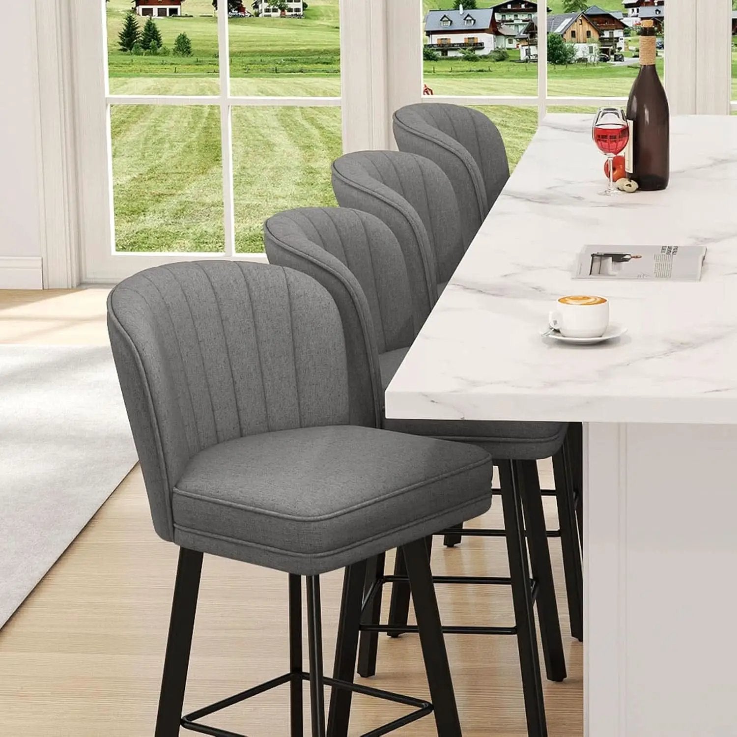 26 Counter Height Bar Stools Set Of 3 Gray Faux Leather from PriceLows™