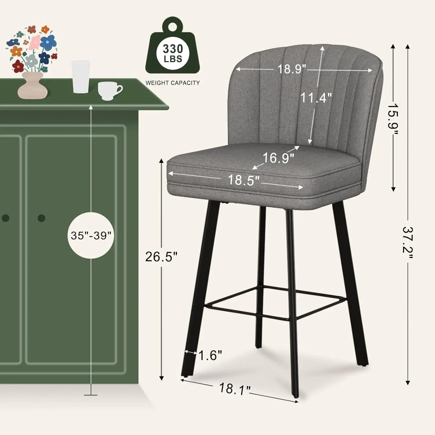 26 Counter Height Bar Stools Set Of 3 Gray Faux Leather from PriceLows™