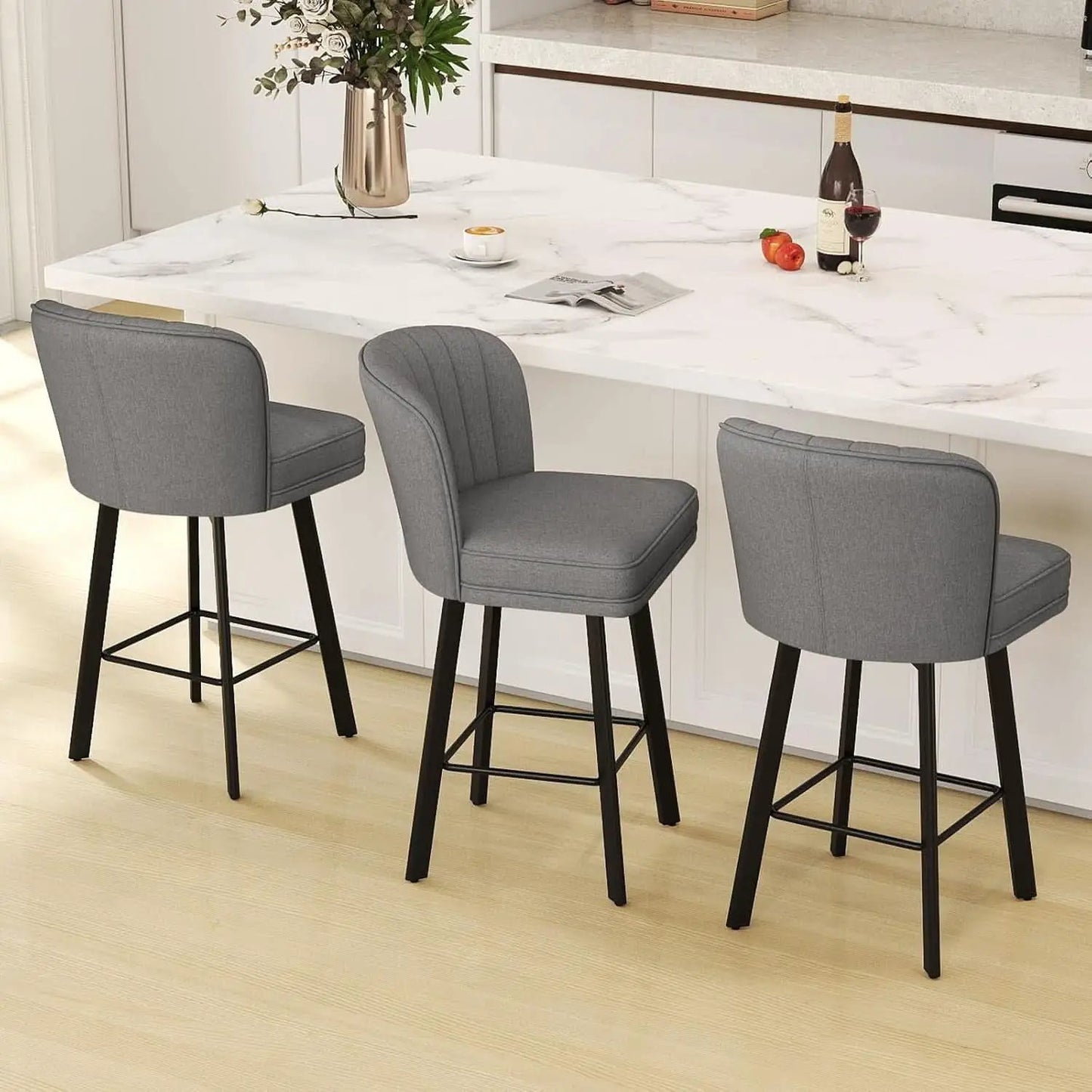 26 Counter Height Bar Stools Set Of 3 Gray Faux Leather from PriceLows™