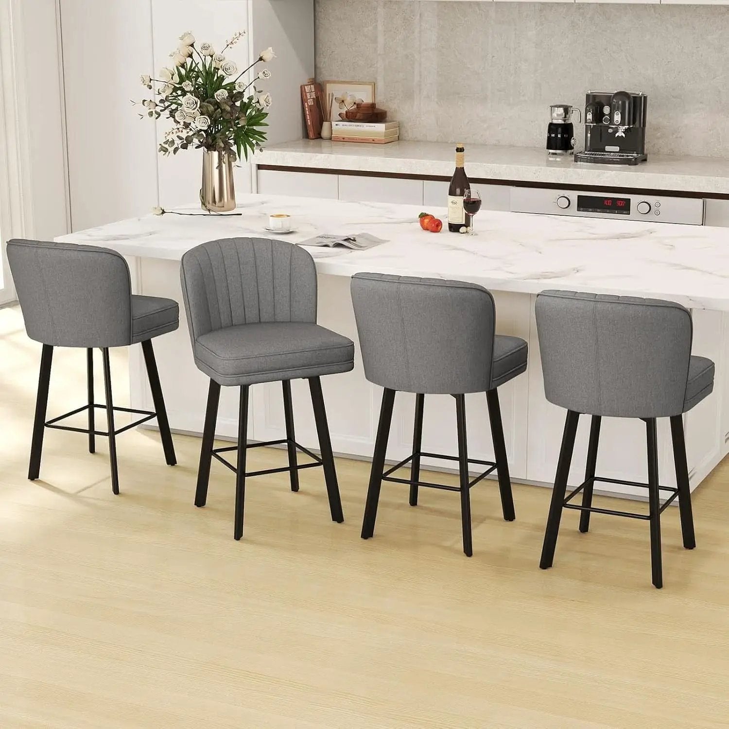 26 Counter Height Bar Stools Set Of 3 Gray Faux Leather from PriceLows™