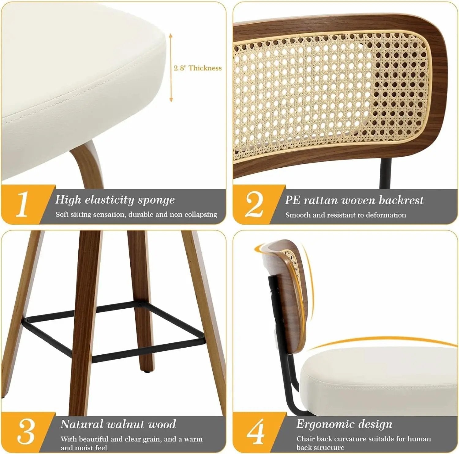 Swivel Counter Height Bar Stools Set of 4 Cream Upholstered Rattan Back from PriceLows™