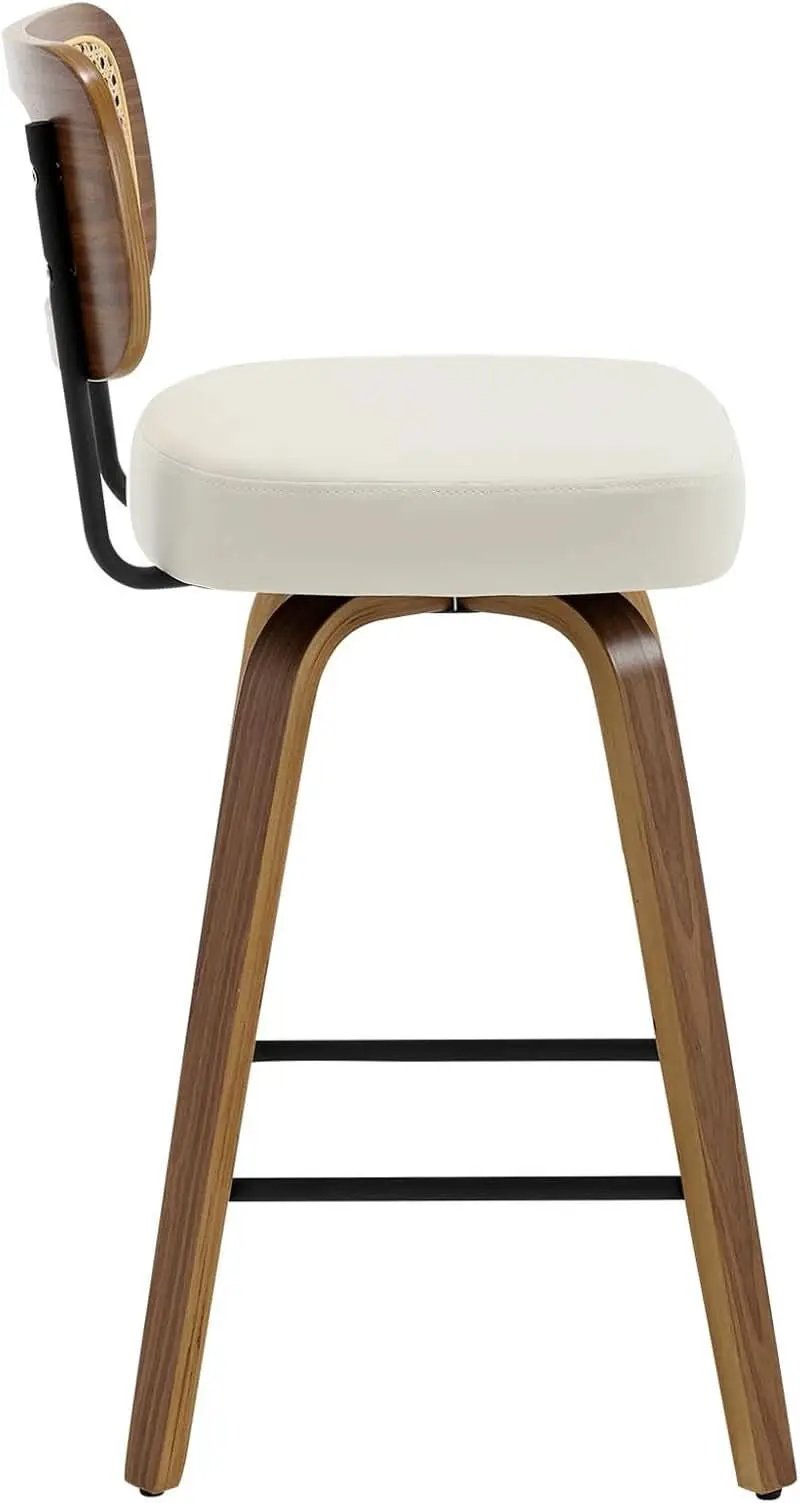 Swivel Counter Height Bar Stools Set of 4 Cream Upholstered Rattan Back from PriceLows™