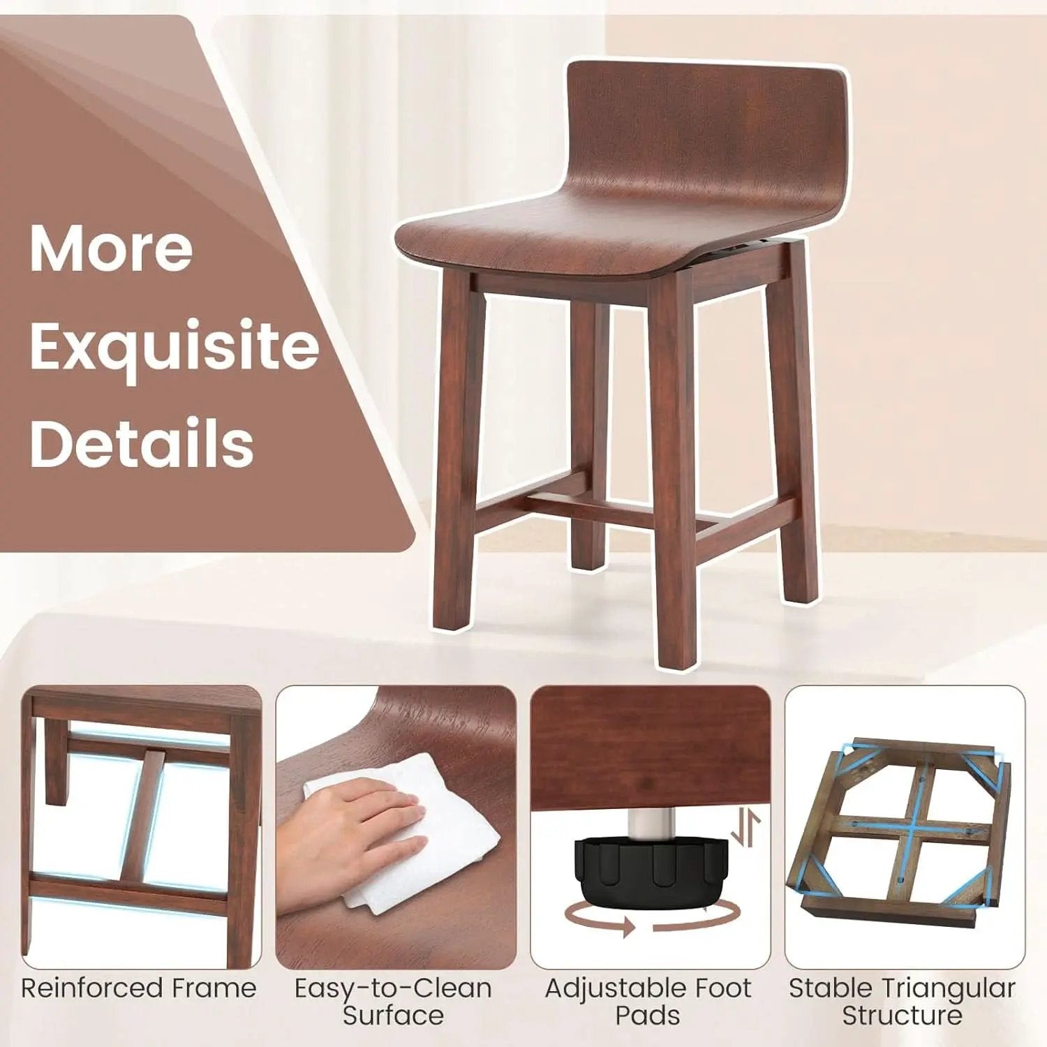 Walnut Swivel Bar Stools Set Of 4 Counter Height Kitchen from PriceLows™