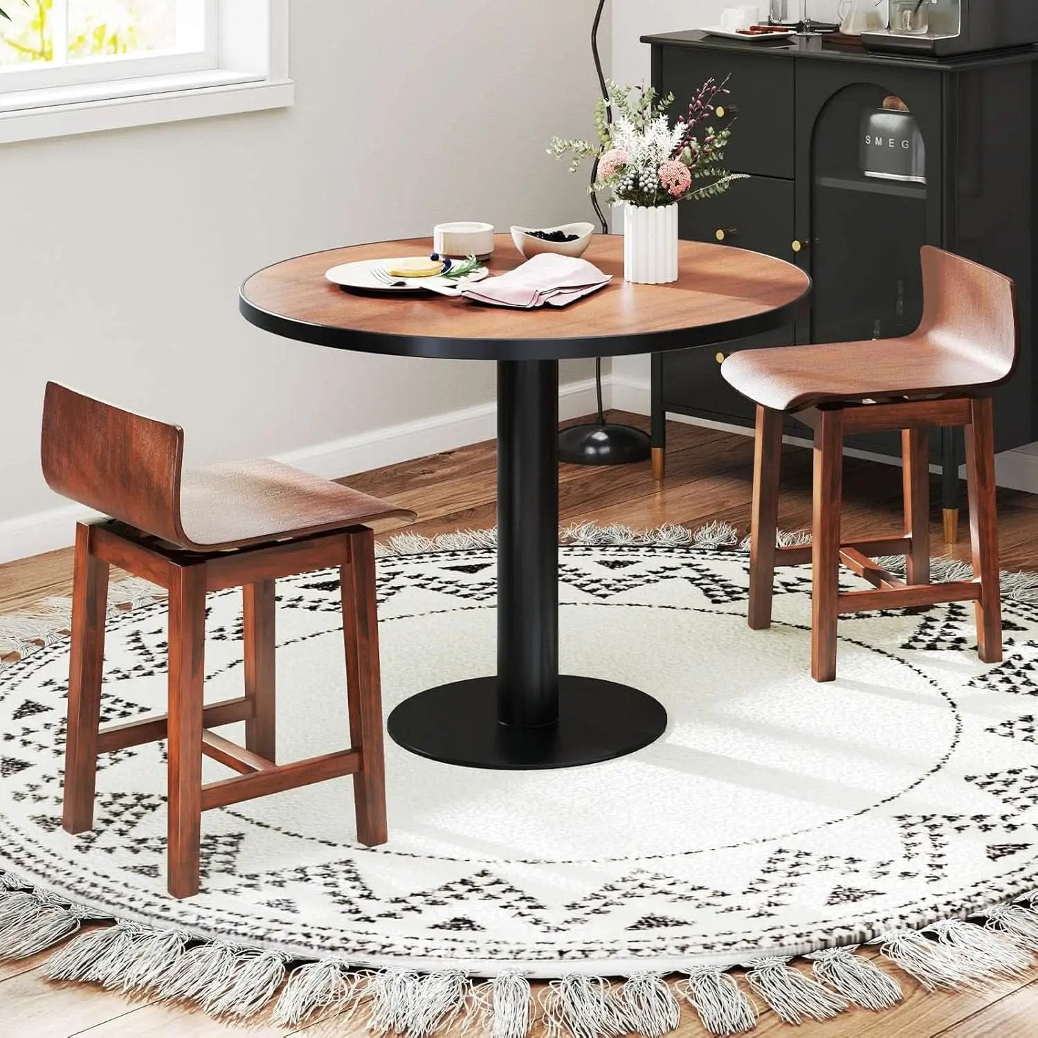 Walnut Swivel Bar Stools Set Of 4 Counter Height Kitchen from PriceLows™