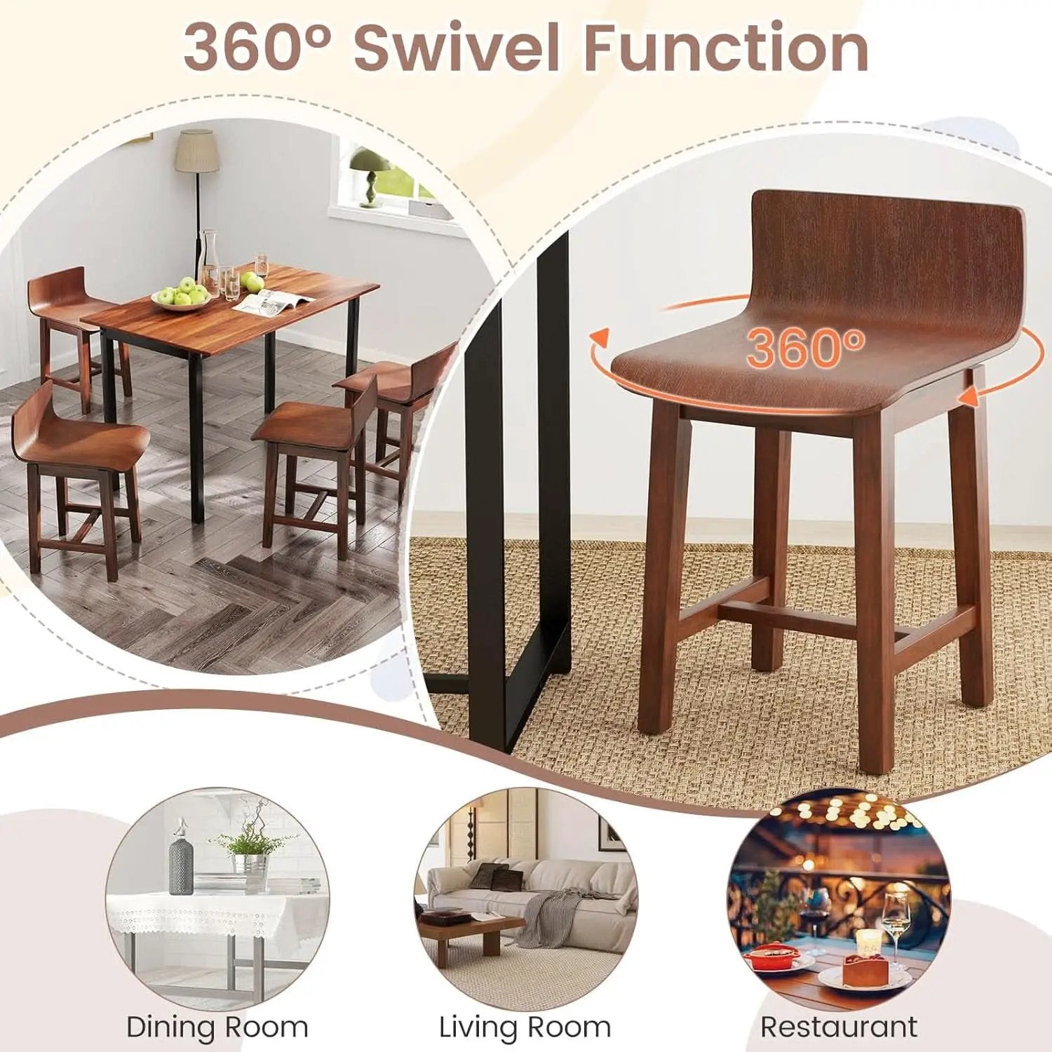 Walnut Swivel Bar Stools Set Of 4 Counter Height Kitchen from PriceLows™