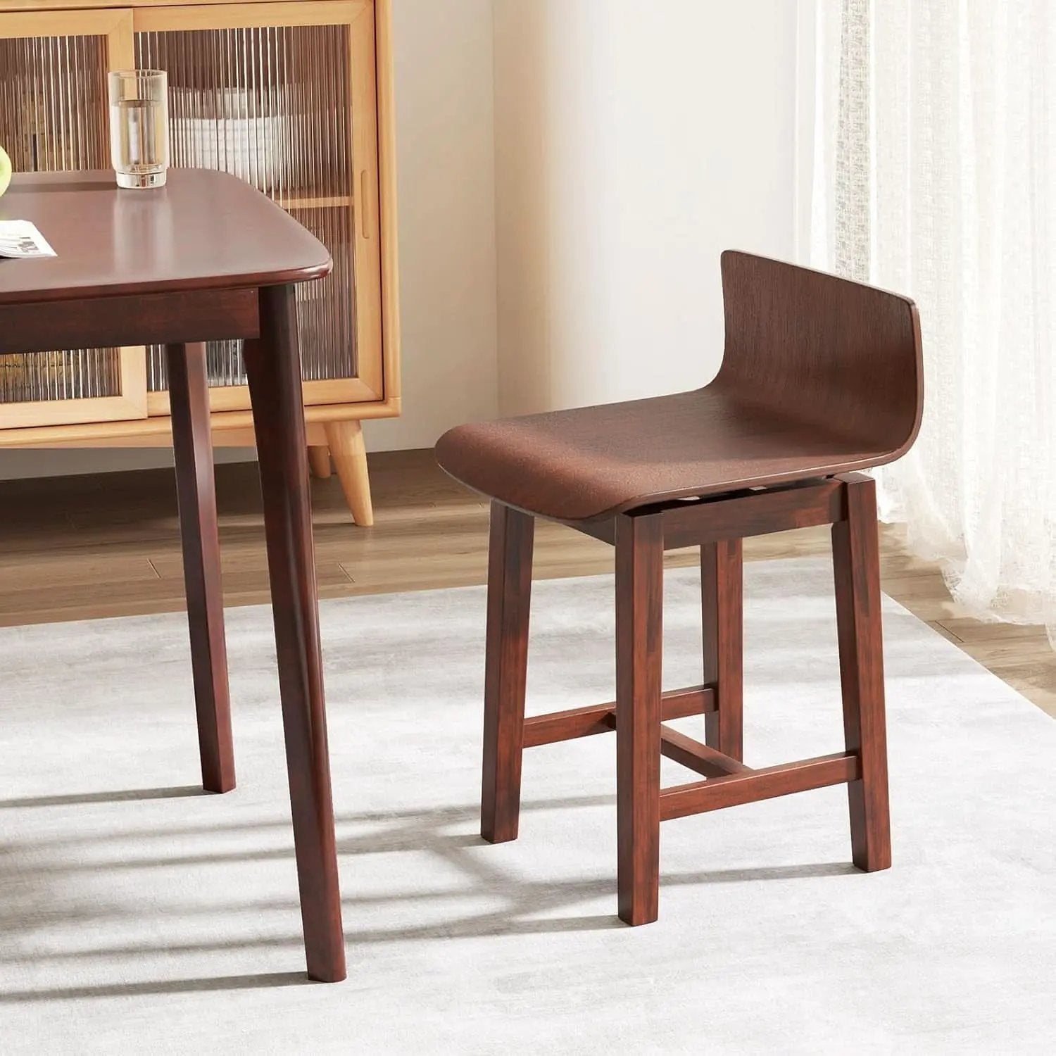 Walnut Swivel Bar Stools Set Of 4 Counter Height Kitchen from PriceLows™