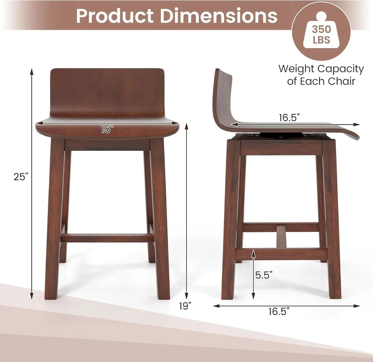 Walnut Swivel Bar Stools Set Of 4 Counter Height Kitchen from PriceLows™