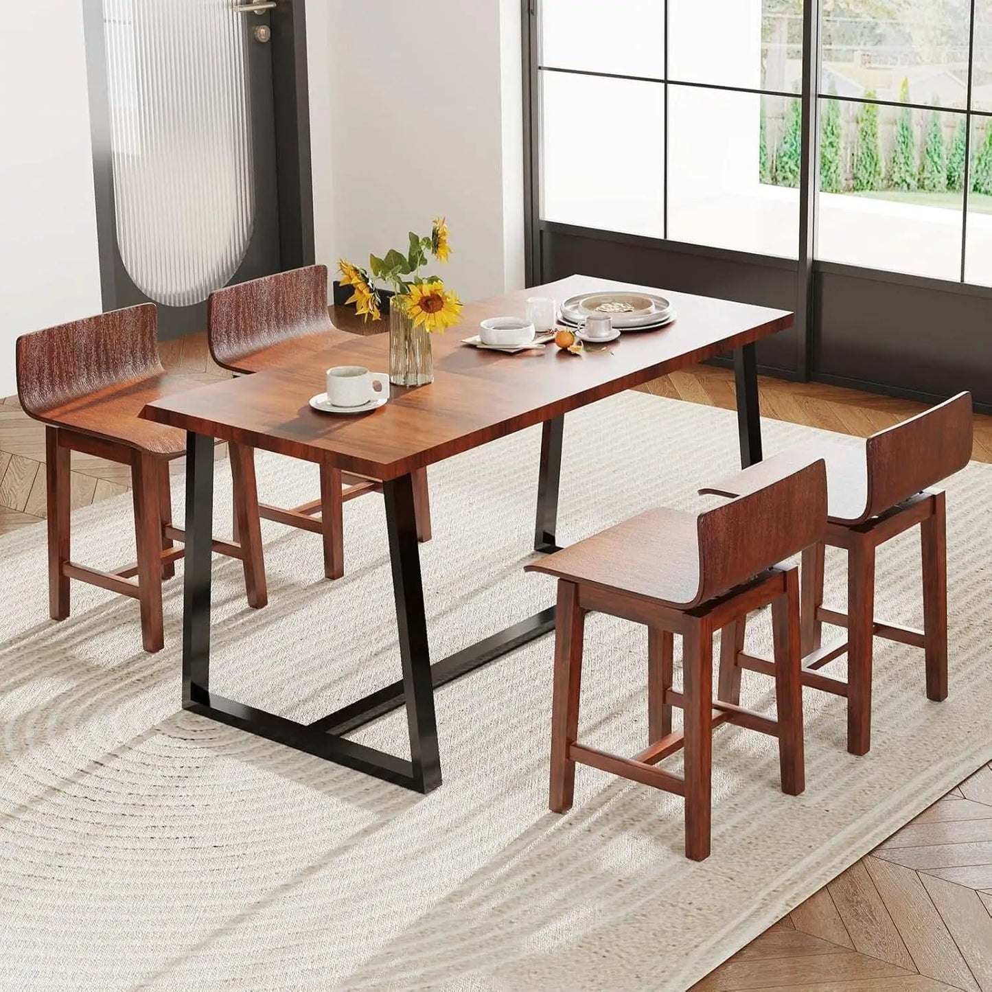 Walnut Swivel Bar Stools Set Of 4 Counter Height Kitchen from PriceLows™