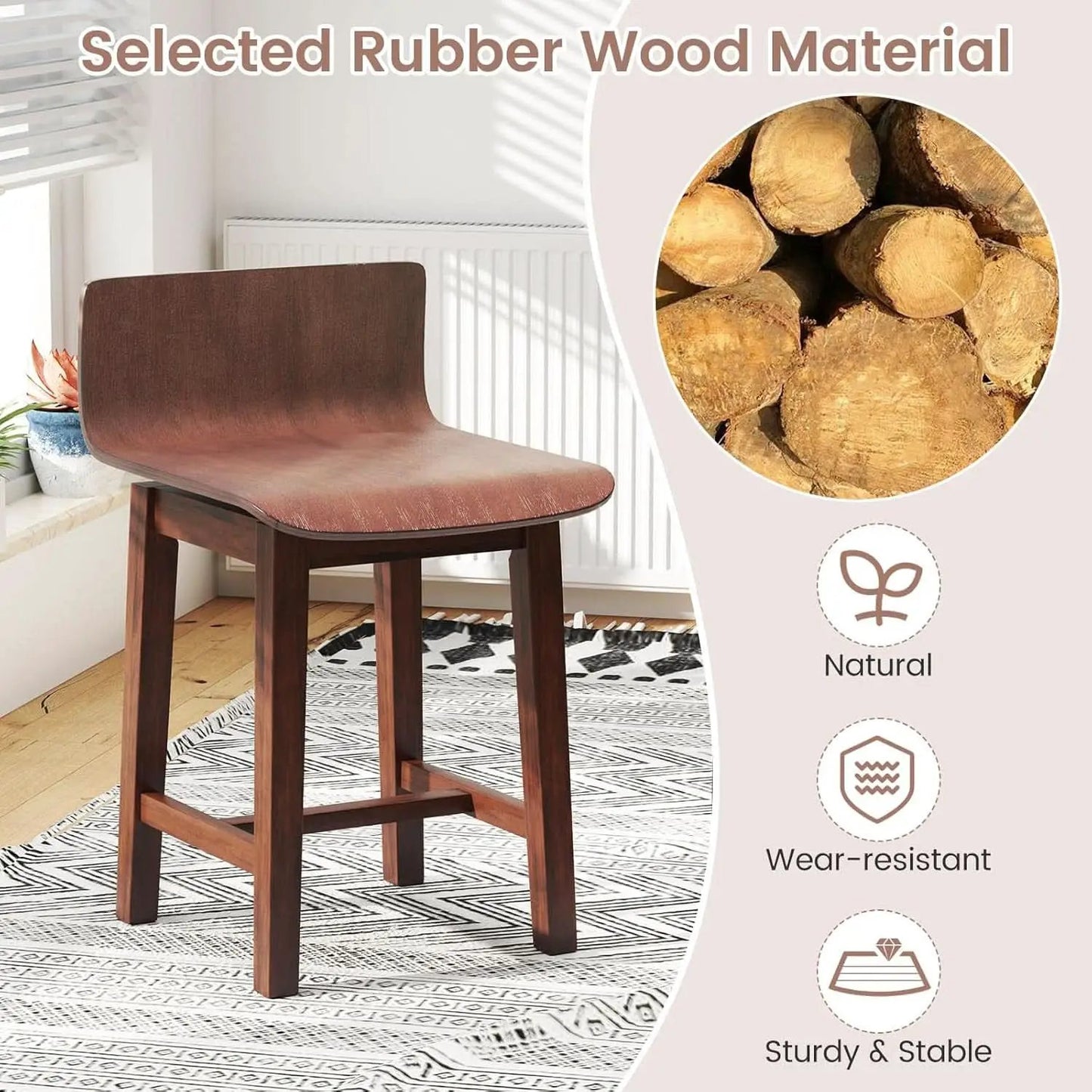 Walnut Swivel Bar Stools Set Of 4 Counter Height Kitchen from PriceLows™
