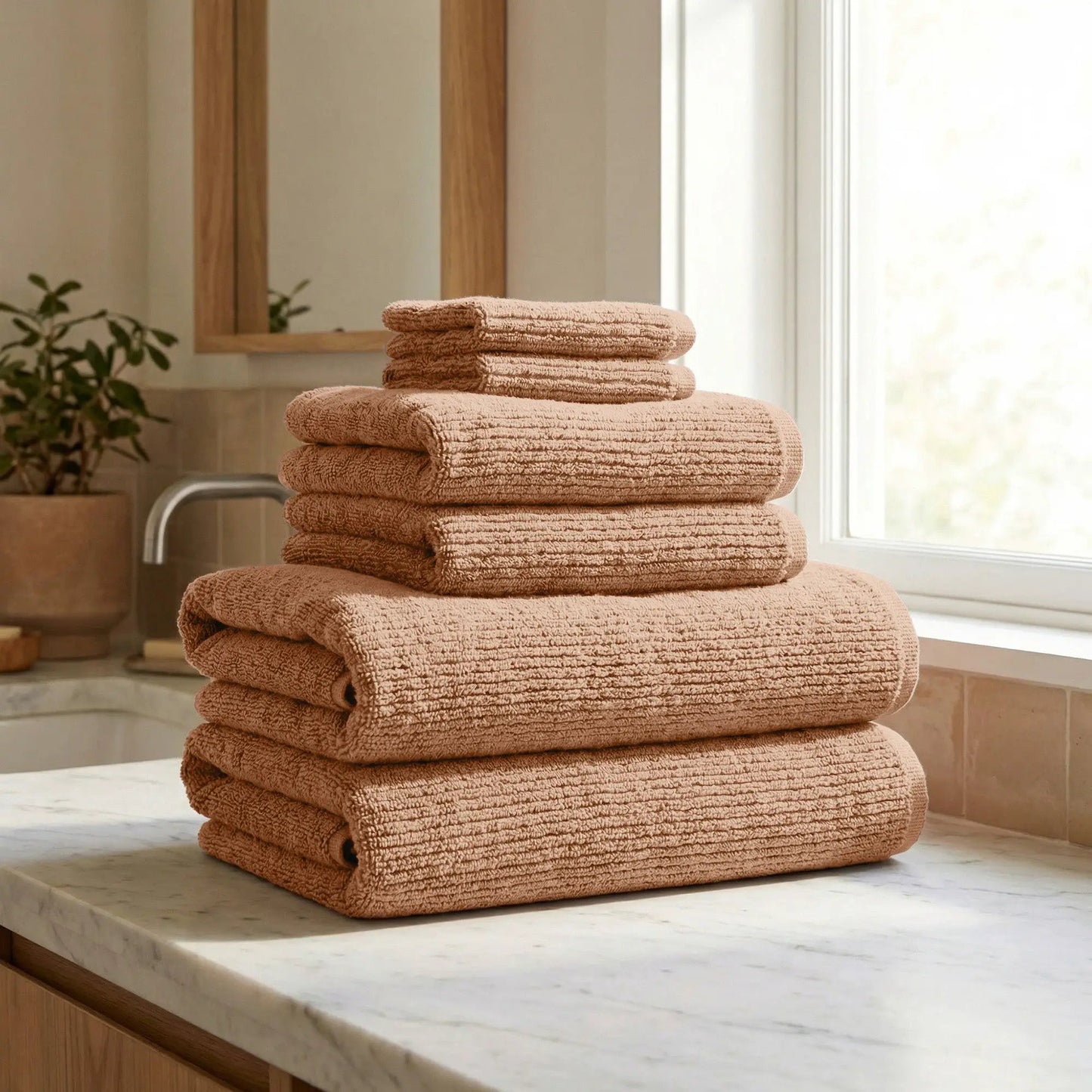 Turkish Cotton Ribbed 6-Piece Bath Towel Set - Georgiana Collection from PriceLows™