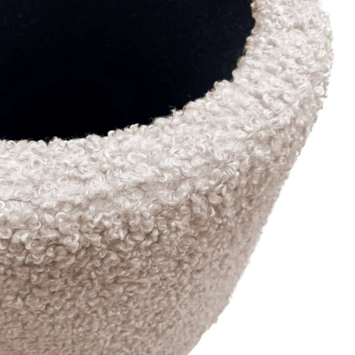 Round Storage Ottoman | Beige Boucle Fabric | Lift Top Design