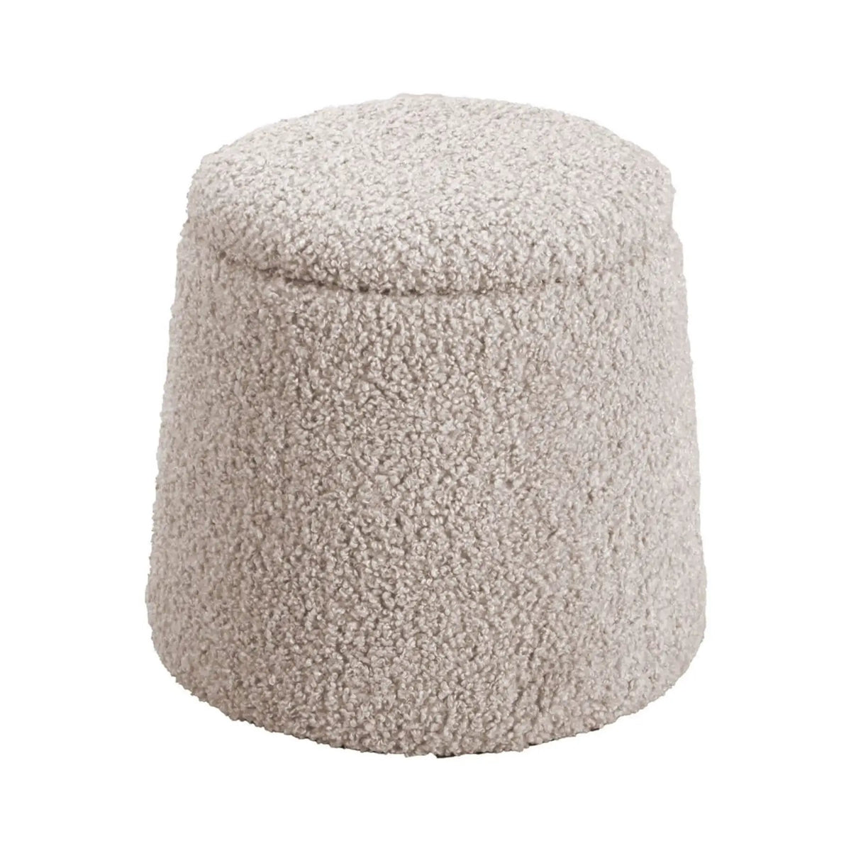 Round Storage Ottoman | Beige Boucle Fabric | Lift Top Design