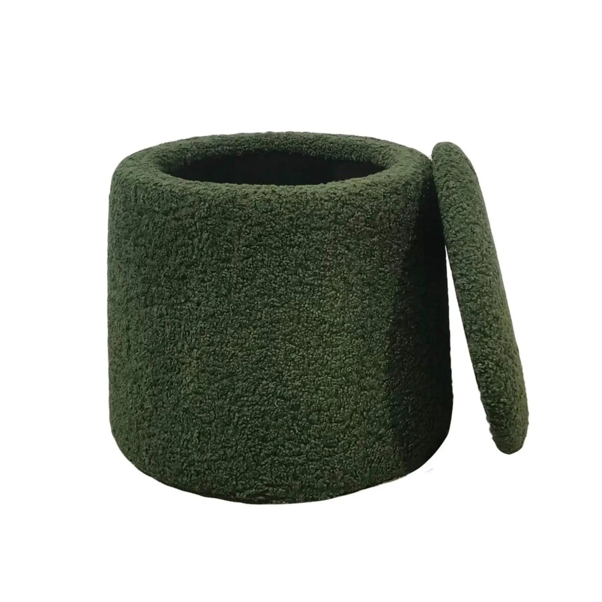 Round Storage Ottoman | Beige Boucle Fabric | Lift Top Design