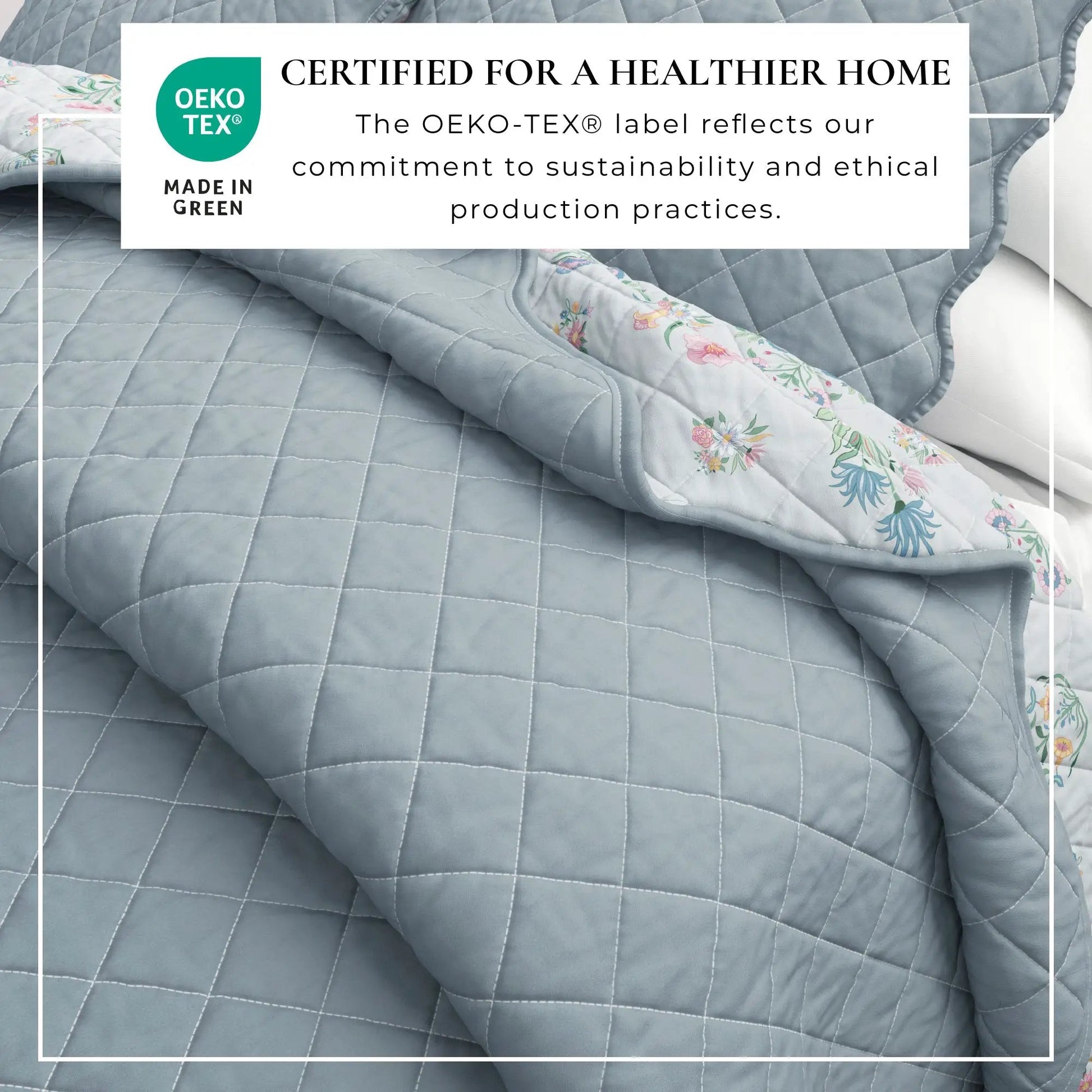 Floral Print & Scallopeded Edge Cotton Quilt Set - Katrin Collection from PriceLows™