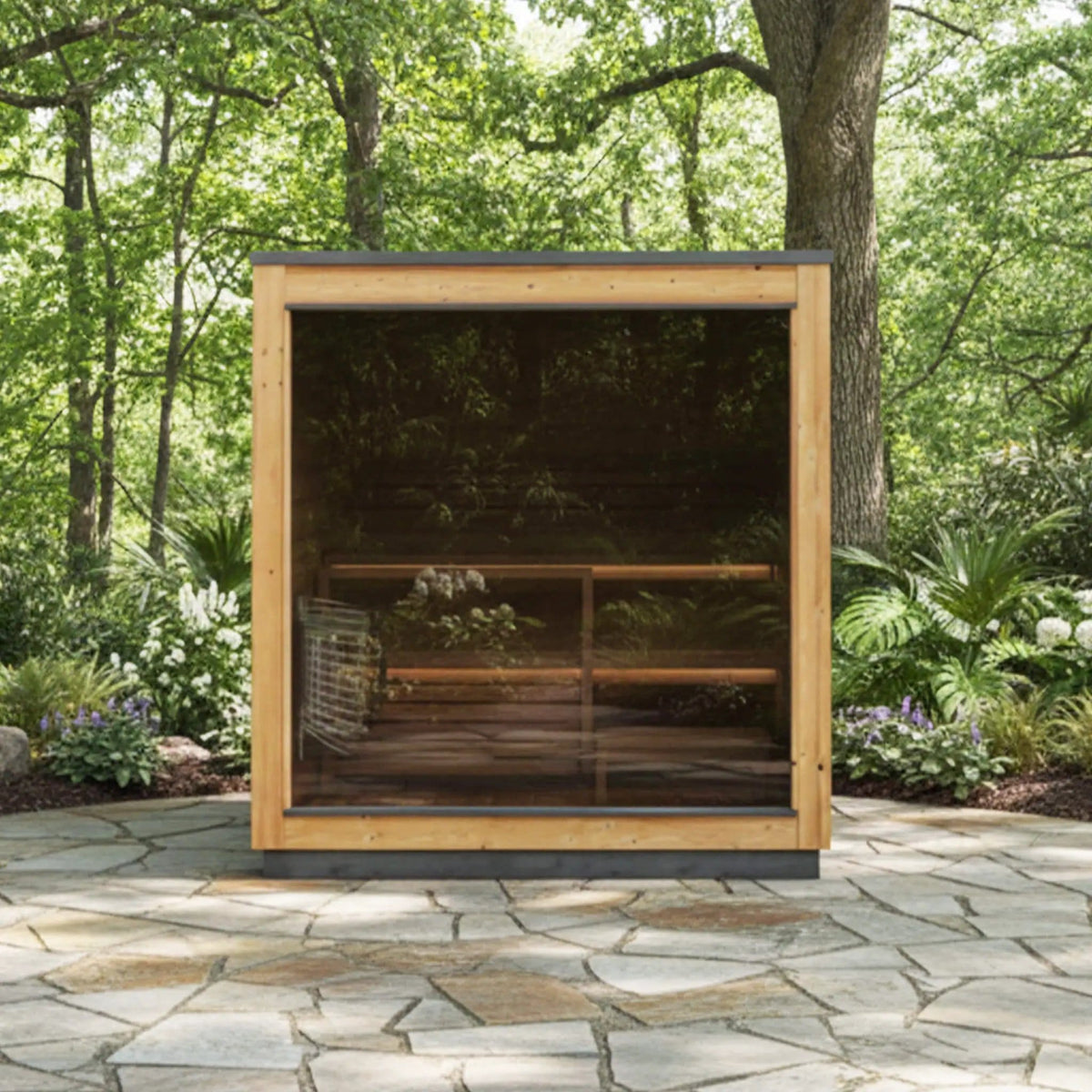 ThermaSol Nordic Dawn 4-Person Fully-Assembled Outdoor Sauna Cabin | 4-Person | Glass | Outdoor Living