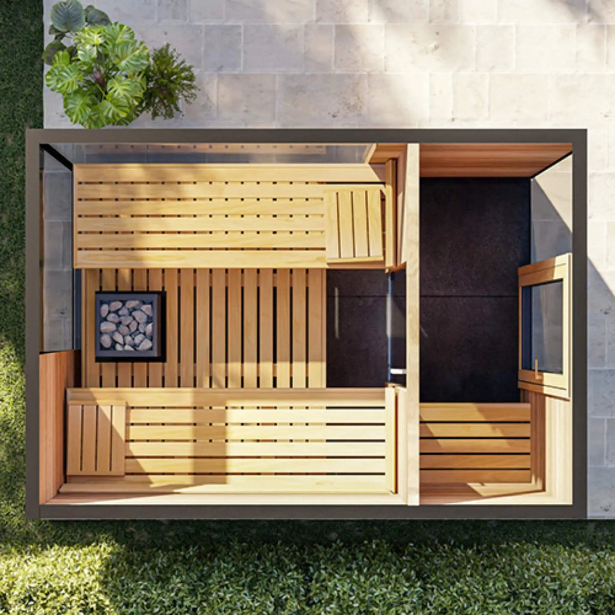 ThermaSol Ombra Fully-Assembled 5-Person Outdoor Sauna Cabin | 5-Person | Glass | Outdoor Living