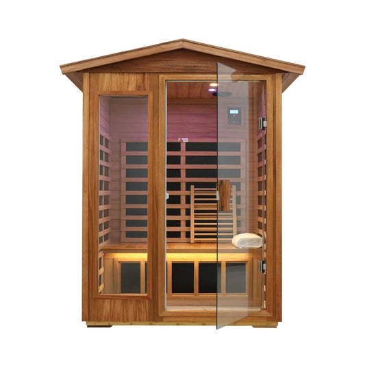 Ignis 2-Person Ultra-Low EMF Mahogany Outdoor Infrared Sauna With Bluetooth Speakers | 2-Person | Wood | Outdoor Living