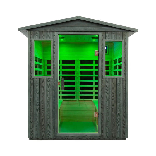 Eterna 4 Person Full Spectrum Low EMF Carbonized Composite Infrared Sauna Room With | 4-Person | Wood | Outdoor Living