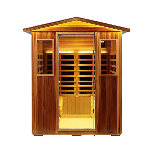 Kairo 4-Person Outdoor Infrared Hemlock Sauna With Tempered Glass Door | 4-Person | Tempered Glass | Infrared Sauna