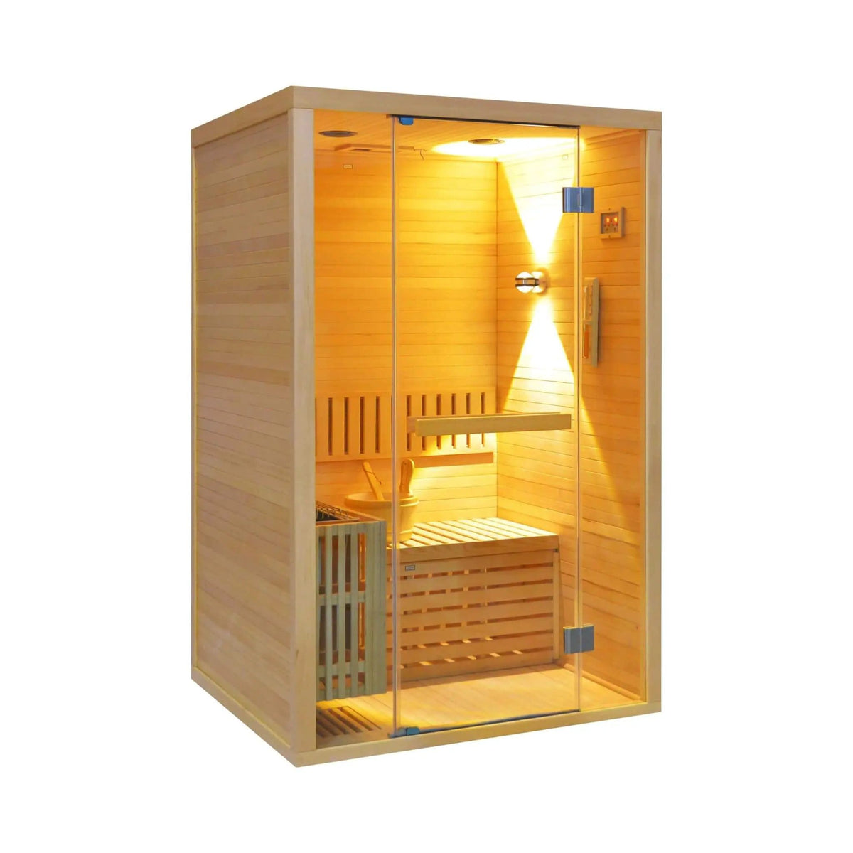 Alpine Premium 2-Person 3KW Hemlock Wood Sauna With LED Wall Light | 2-Person | 3 kW | Outdoor Living