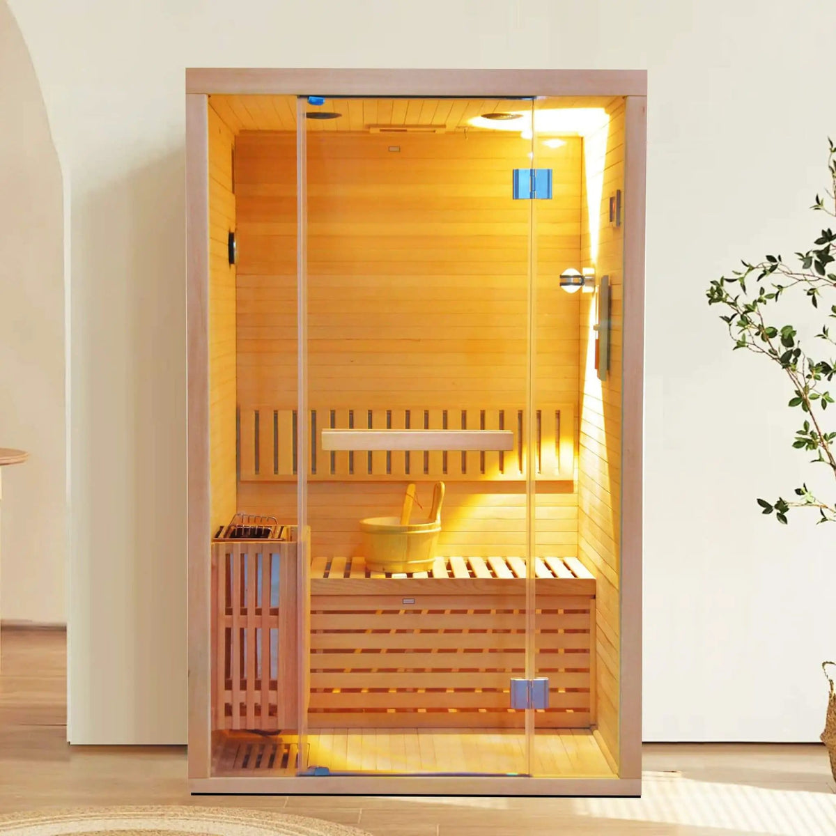 Alpine Premium 2-Person 3KW Hemlock Wood Sauna With LED Wall Light | 2-Person | 3 kW | Outdoor Living
