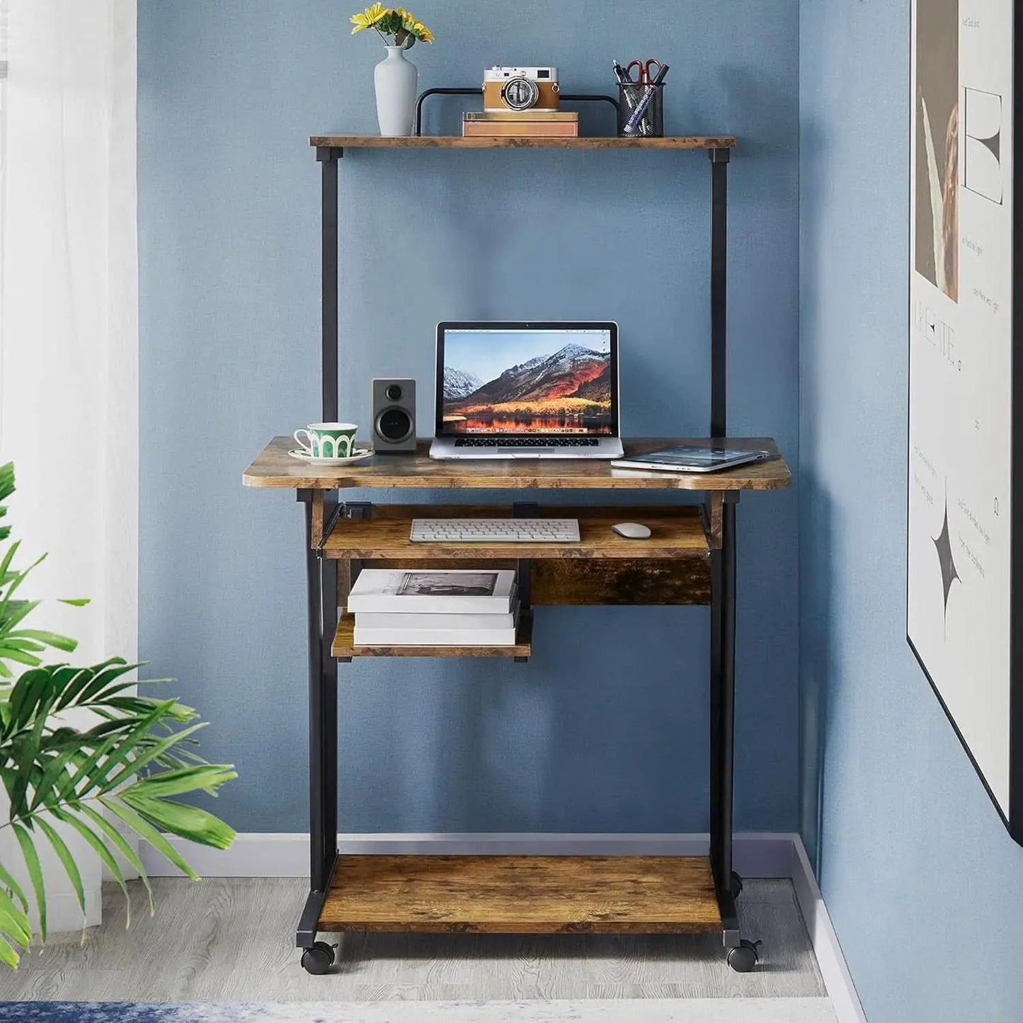 Three Tier Rolling Computer Desk with Keyboard Tray from PriceLows™